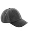A dark gray washed cotton baseball cap with a curved brim, shown from a three-quarters angle on a plain white background.