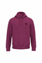 A magenta pullover hoodie with a small black circular graphic on the left chest, displayed on a clean white background.