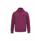 A magenta pullover hoodie with a small black circular graphic on the left chest, displayed on a clean white background.
