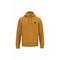 A mustard yellow pullover hoodie with a small black circular graphic on the left chest, displayed on a solid white background.