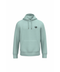 A light mint green pullover hoodie with a small black circular graphic on the left chest, displayed on a solid white background.