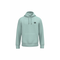 A light mint green pullover hoodie with a small black circular graphic on the left chest, displayed on a solid white background.