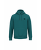 A teal green pullover hoodie with a small black circular graphic on the left chest, displayed on a solid white background.