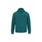 A teal green pullover hoodie with a small black circular graphic on the left chest, displayed on a solid white background.
