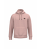 A dusty pink pullover hoodie with a small black circular graphic on the left chest, displayed on a clean white background.