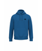 A royal blue pullover hoodie with a small black circular graphic on the left chest, displayed on a clean white background.