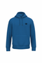 A royal blue pullover hoodie with a small black circular graphic on the left chest, displayed on a clean white background.