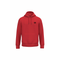 A red pullover hoodie with a small black circular logo on the left chest, displayed on a clean white background.