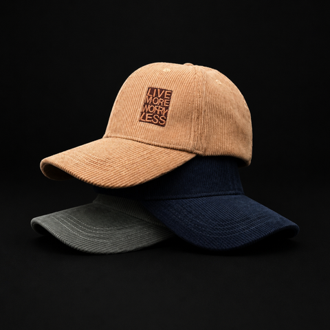 Live More. Worry Less. Corduroy Cap | Boné do Bairro
Premium corduroy cap with embroidered Live More. Worry Less. artwork. Designed for everyday adventures and simple moments.