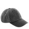 A dark gray washed cotton baseball cap with a curved brim, shown from a three-quarters angle on a plain white background.